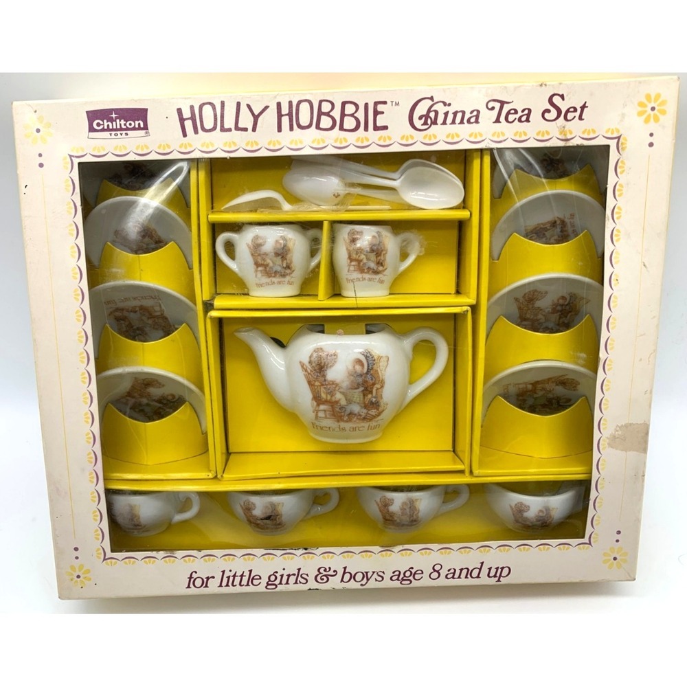 Vintage Holly Hobbie China Tea Set Chilton 1977 Complete Unused Original Box NOS